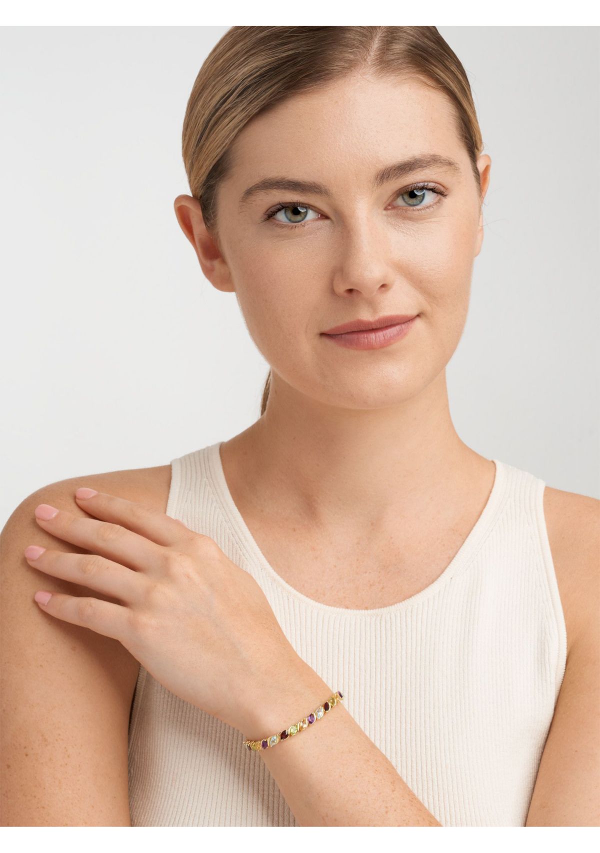 Genuine Gemstone Marquise Wave Tennis Bracelet in 18K Gold Plated Sterling Silver, 7.25"