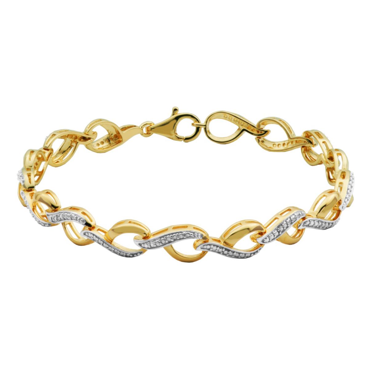 Diamond Accent Open Link Bracelet in 18k Yellow Gold Plated Sterling Silver