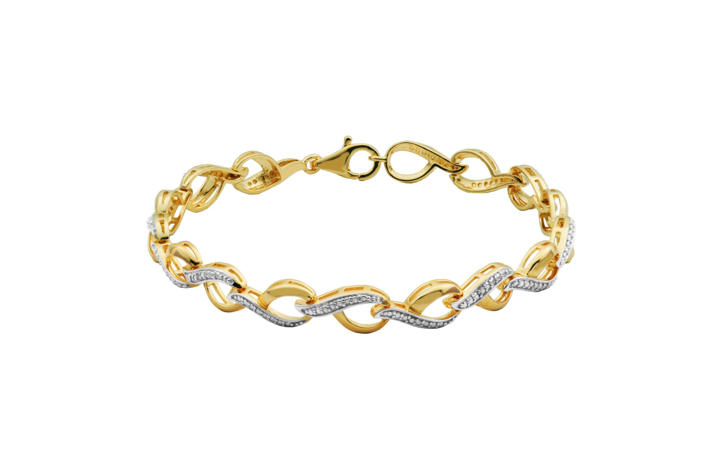 Diamond Accent Open Link Bracelet in 18k Yellow Gold Plated Sterling Silver