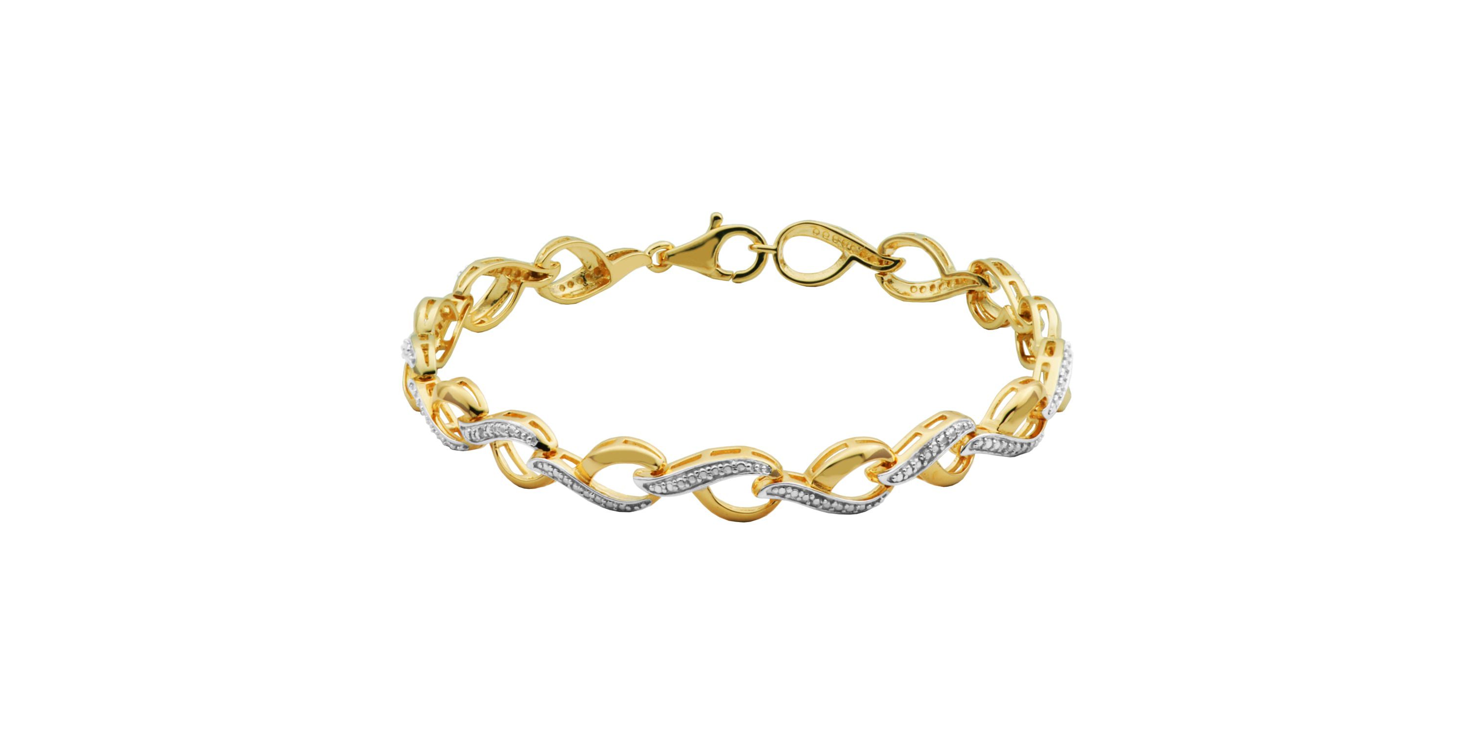 Diamond Accent Open Link Bracelet in 18k Yellow Gold Plated Sterling Silver