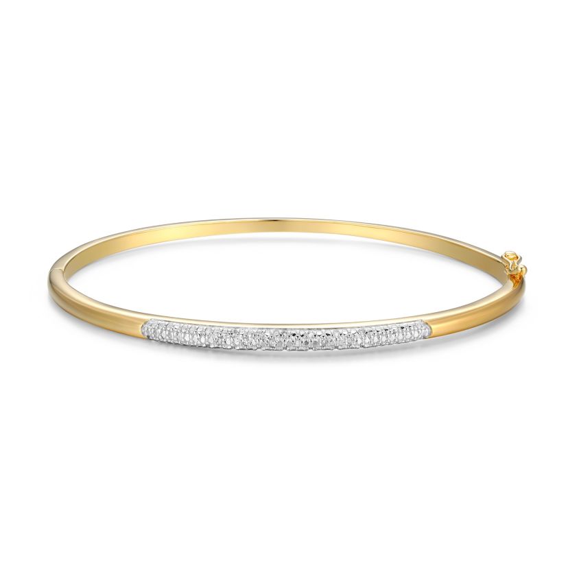 1/10 cttw Diamond Station Stackable Bangle Bracelet in 18k Yellow Gold and Rhodium Plated Sterling Silver