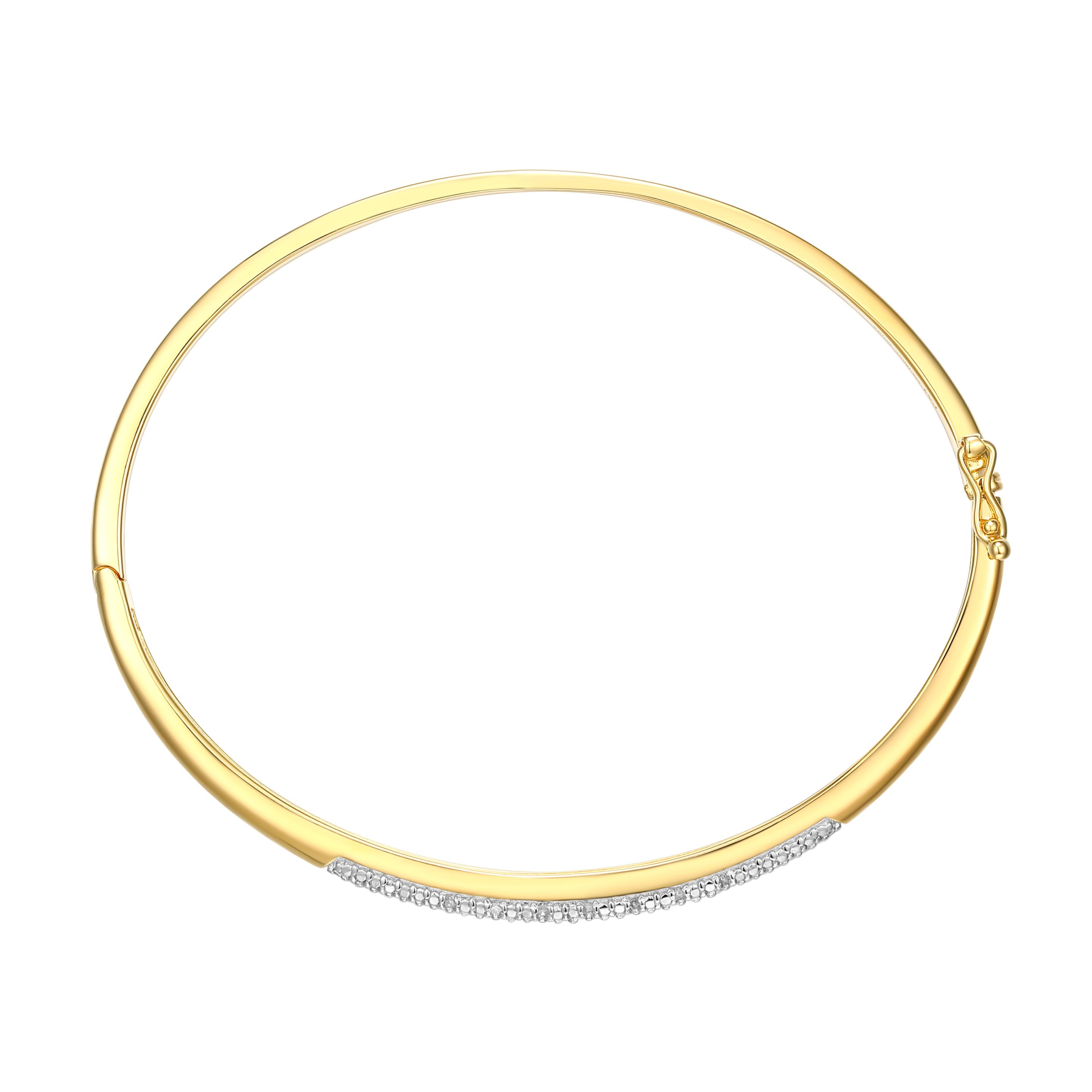 1/10 cttw Diamond Station Stackable Bangle Bracelet in 18k Yellow Gold and Rhodium Plated Sterling Silver
