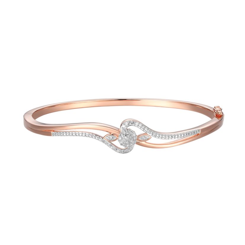 1/4 cttw Open Swirl Bangle Bracelet in 14k Rose Gold Plated Sterling Silver
