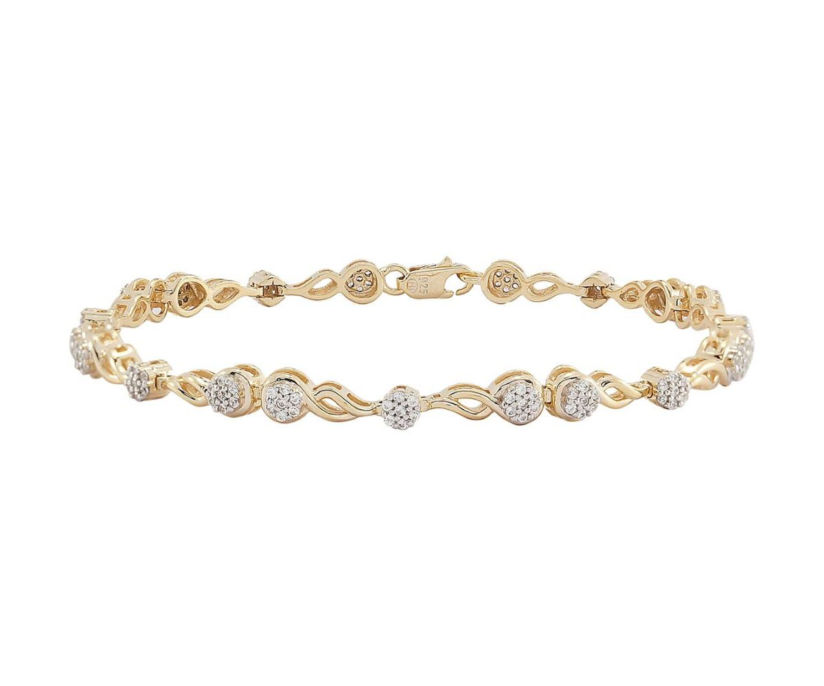 3/4 cttw Diamond Swirl Station Link Bracelet in 18k Yellow Gold Plated Sterling Silver