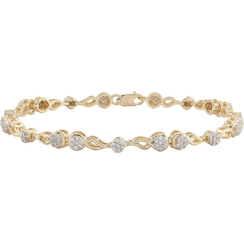 3/4 cttw Diamond Swirl Station Link Bracelet in 18k Yellow Gold Plated Sterling Silver