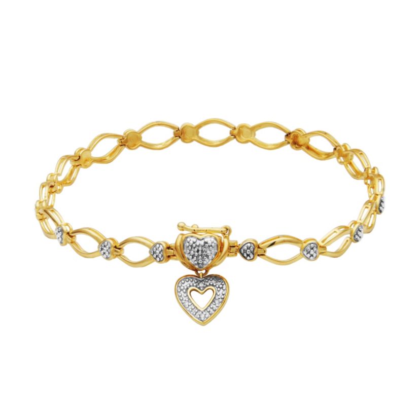 Diamond Accent Heart Charm Bracelet in 18k Yellow Gold Plated Sterling Silver