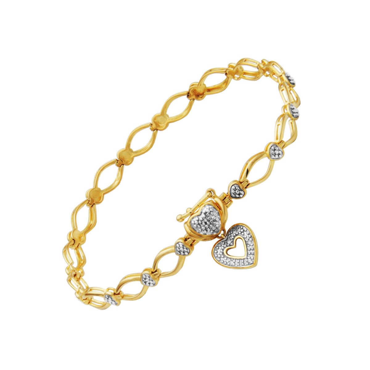Diamond Accent Heart Charm Bracelet in 18k Yellow Gold Plated Sterling Silver