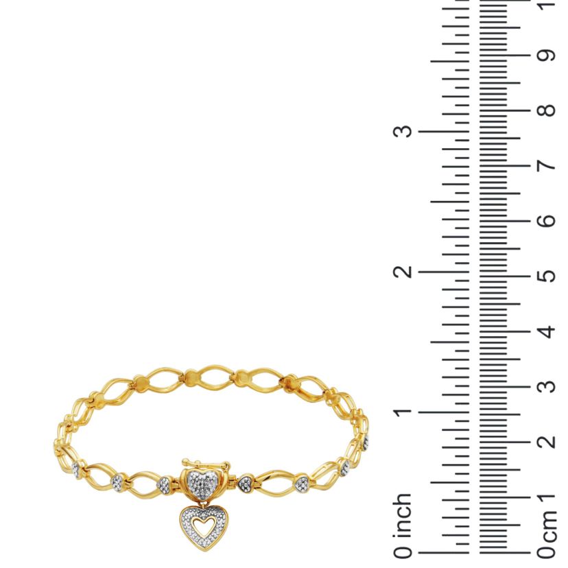 Diamond Accent Heart Charm Bracelet in 18k Yellow Gold Plated Sterling Silver