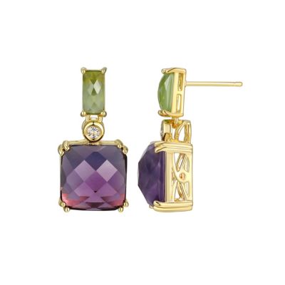 Aurealis Genuine Amethyst and Peridot Earrings in 18K Gold-plated Sterling Silver