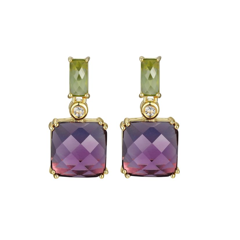 Genuine Amethyst and Peridot Earrings in 18K Gold-plated Sterling Silver