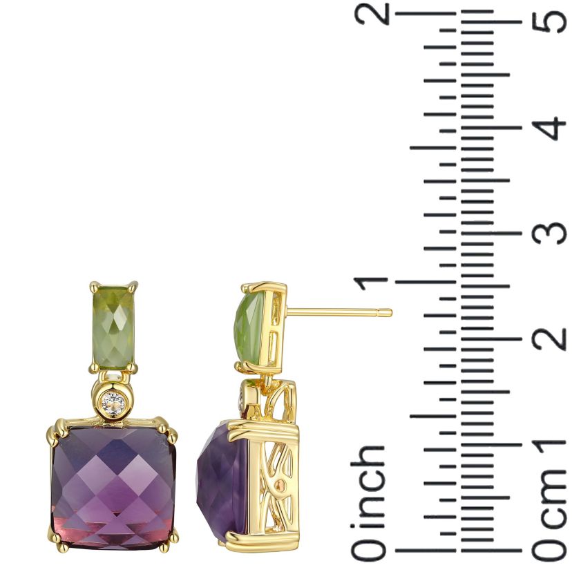 Genuine Amethyst and Peridot Earrings in 18K Gold-plated Sterling Silver