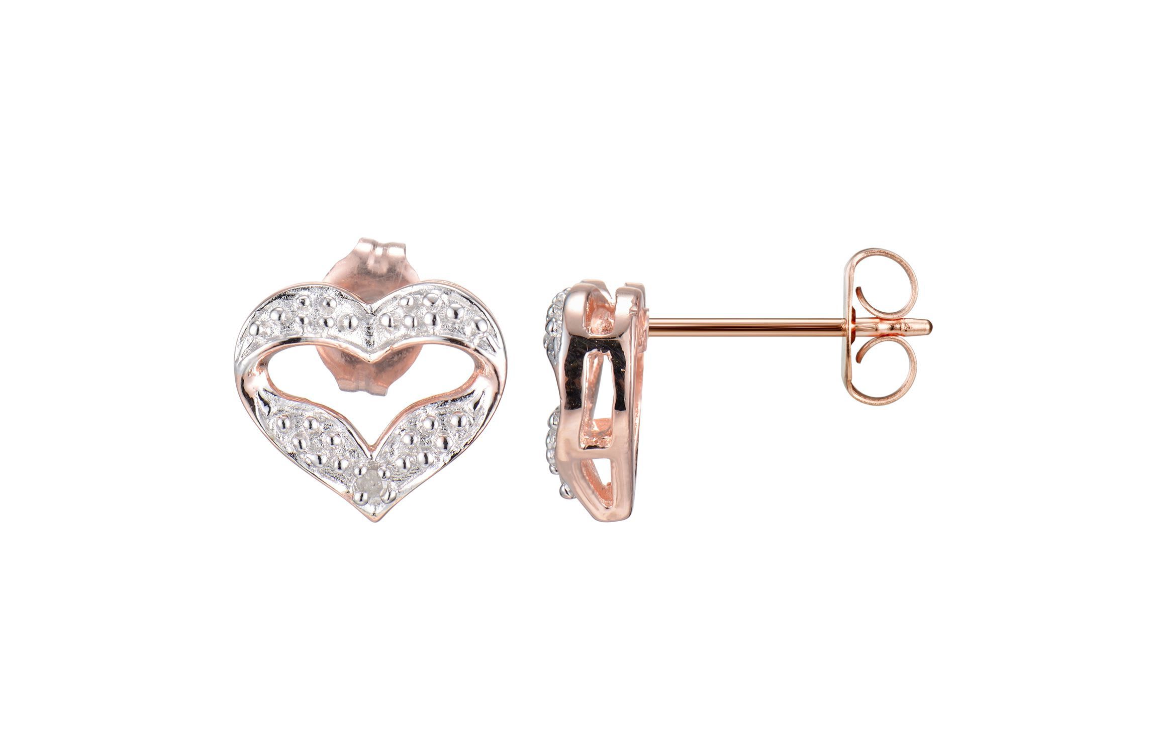 Diamond Accent Open Heart Stud Earrings in 14k Rose Gold Plated Sterling Silver