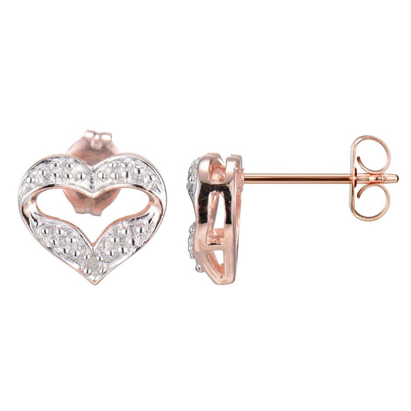 Diamond Accent Open Heart Stud Earrings in 14k Rose Gold Plated Sterling Silver