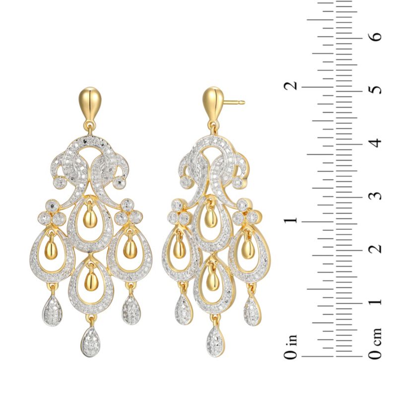 Diamond Accent Chandelier Earrings in 18k Yellow Gold Plated and Rhodium Plated Sterling Silver