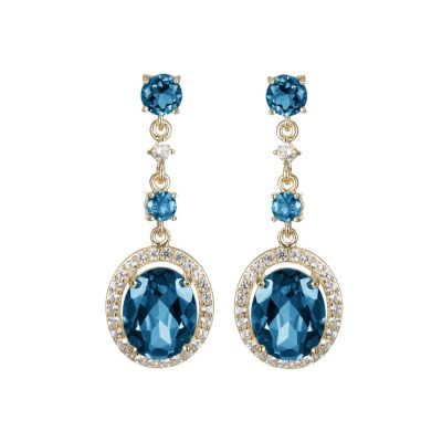 Aurealis Genuine Blue Topaz and Created White Sapphire Earrings in 18K Gold-plated Sterling Silver