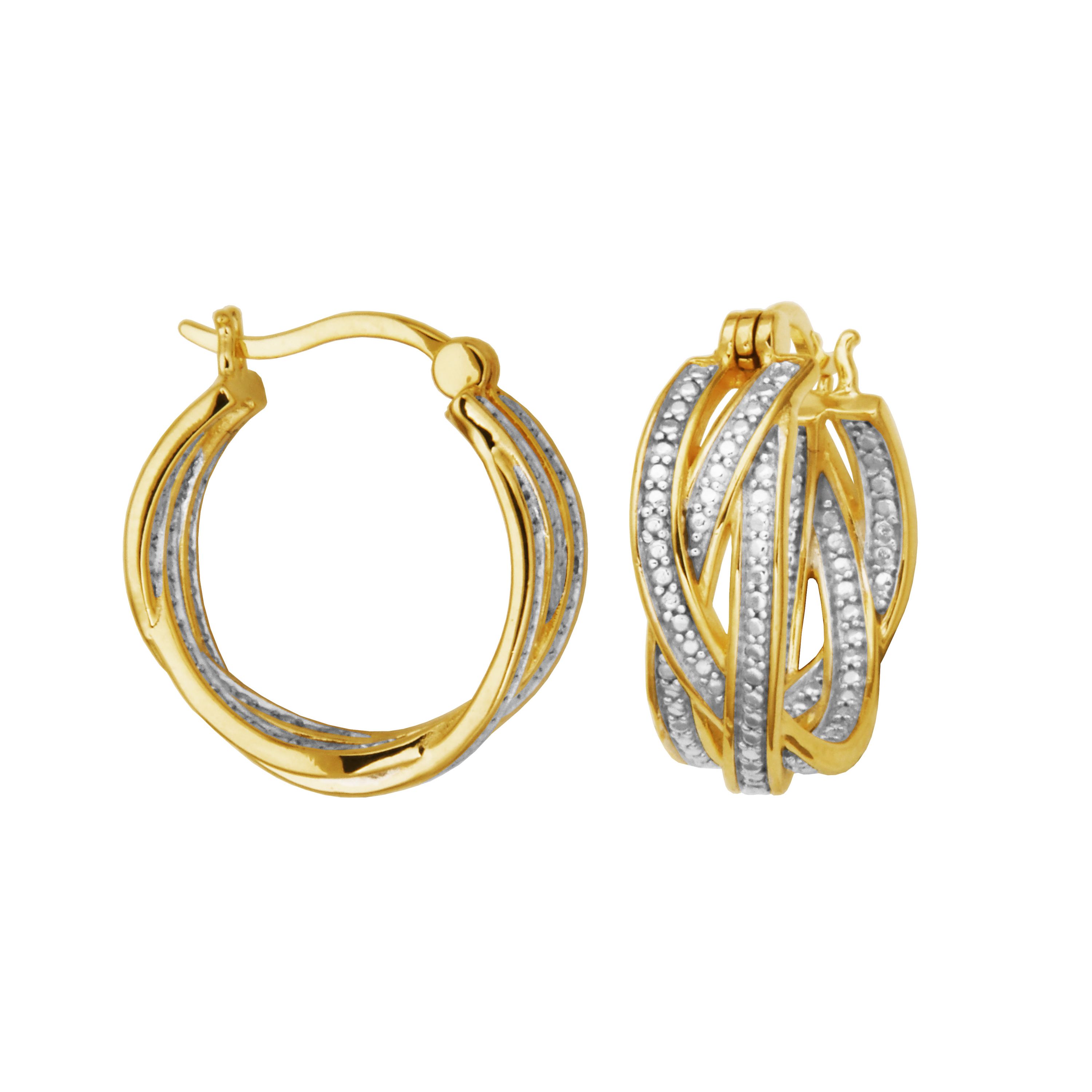 Diamond Accent Braided Hoop Earrings in 18k Yellow Gold Plated Sterling Silver