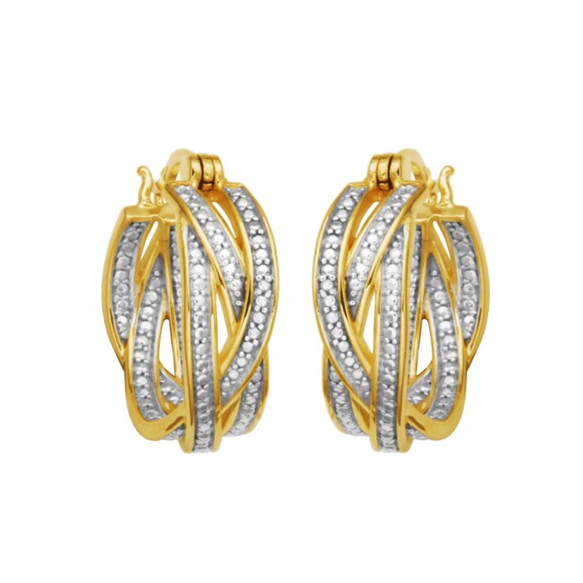 Diamond Accent Braided Hoop Earrings in 18k Yellow Gold Plated Sterling Silver