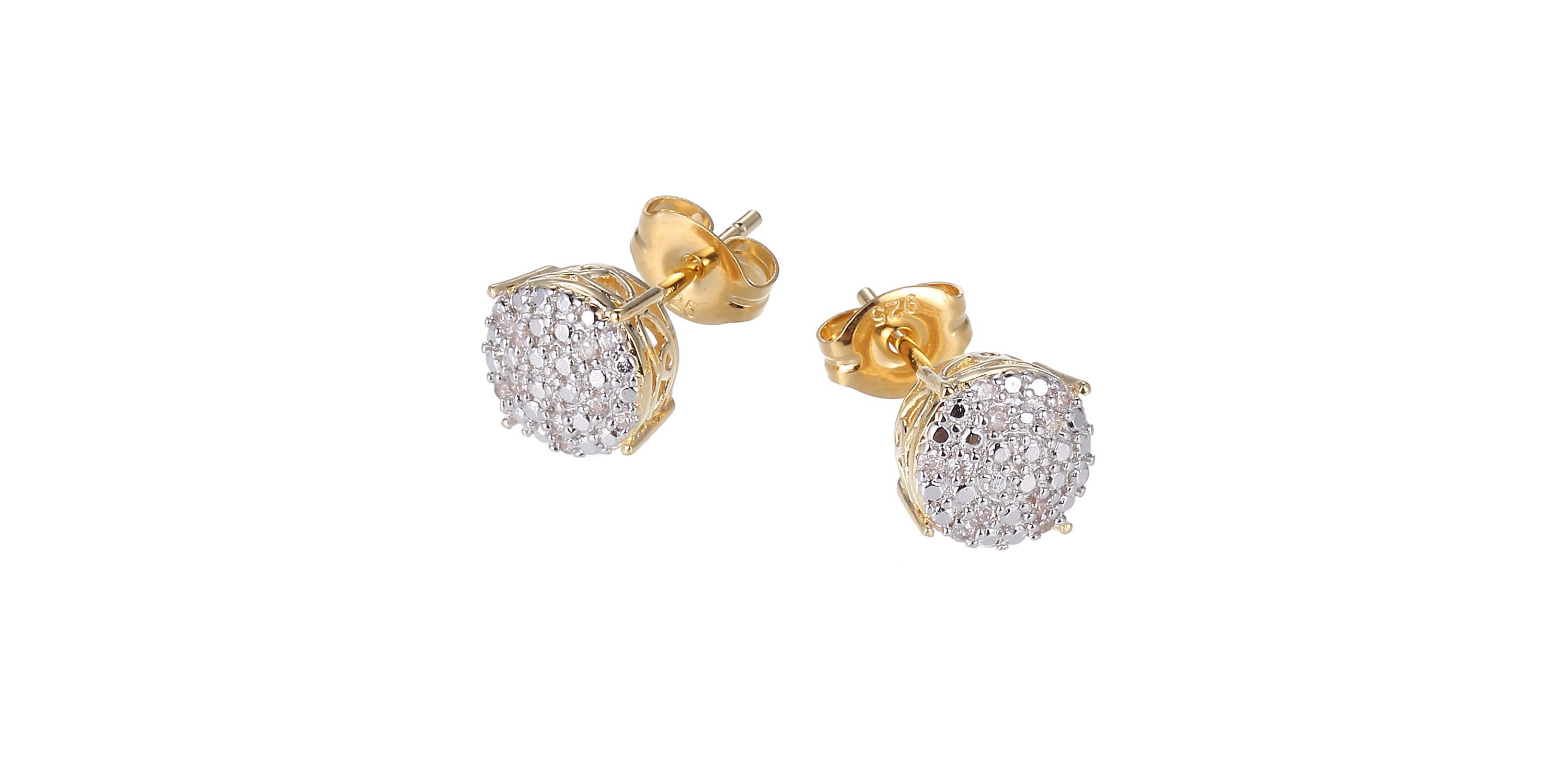 1/10 cttw Diamond Cluster Stud Earrings in 18k Yellow Gold Plated Sterling Silver