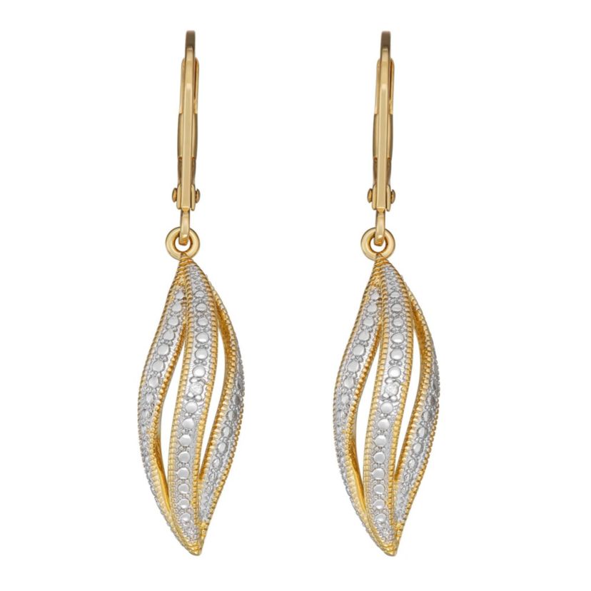 Diamond Accent Drop Leverback Earrings in 18k Yellow Gold and Rhodium Plated Sterling Silver