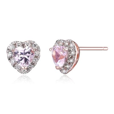 Aurealis 18K Rose Gold Plated Sterling Silver Women's Created Pink Sapphire and Lab Grown Diamond Halo Heart Earrings