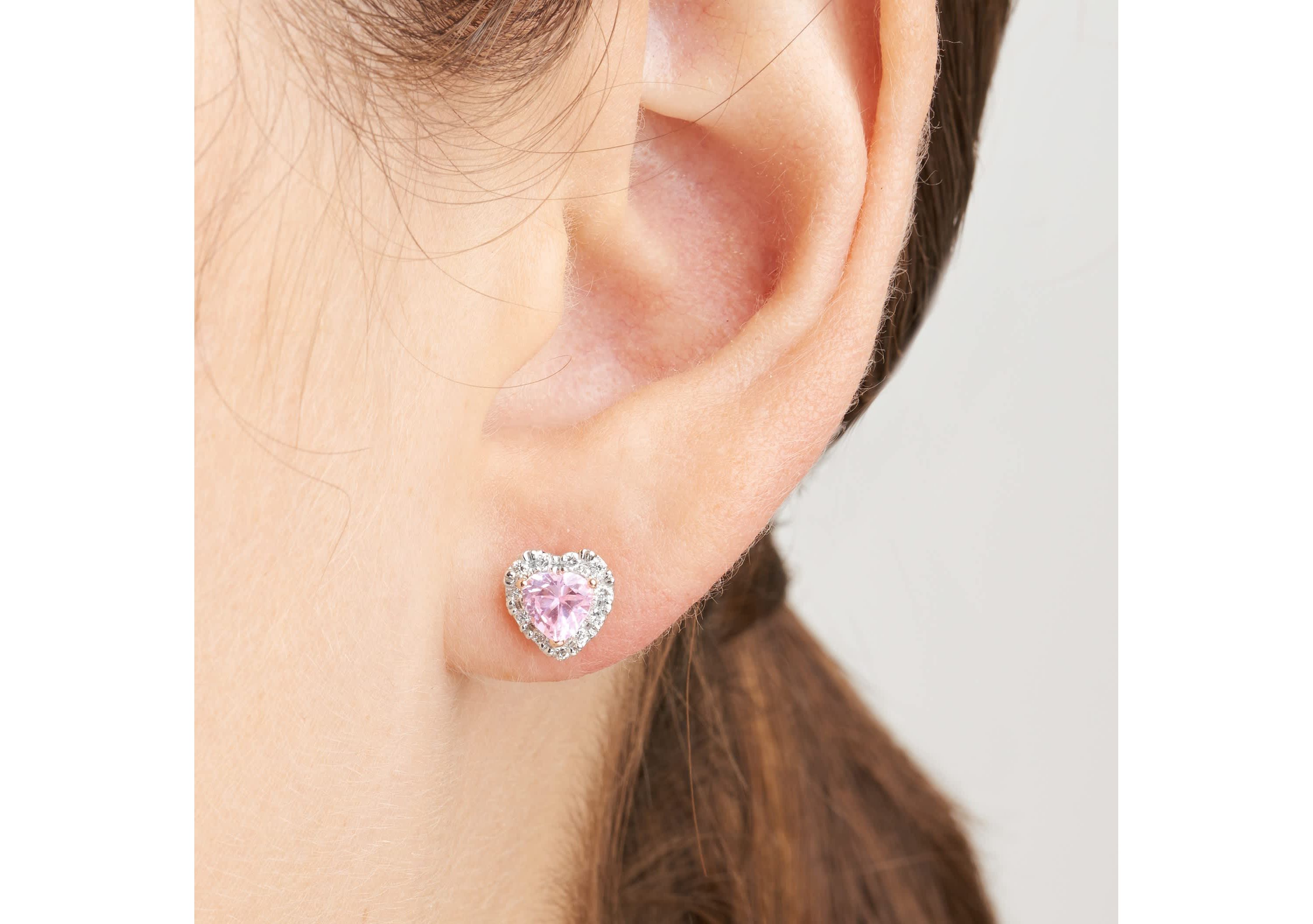 18K Rose Gold Plated Sterling Silver Womens Created Pink Sapphire and Lab Grown Diamond Halo Heart Earrings