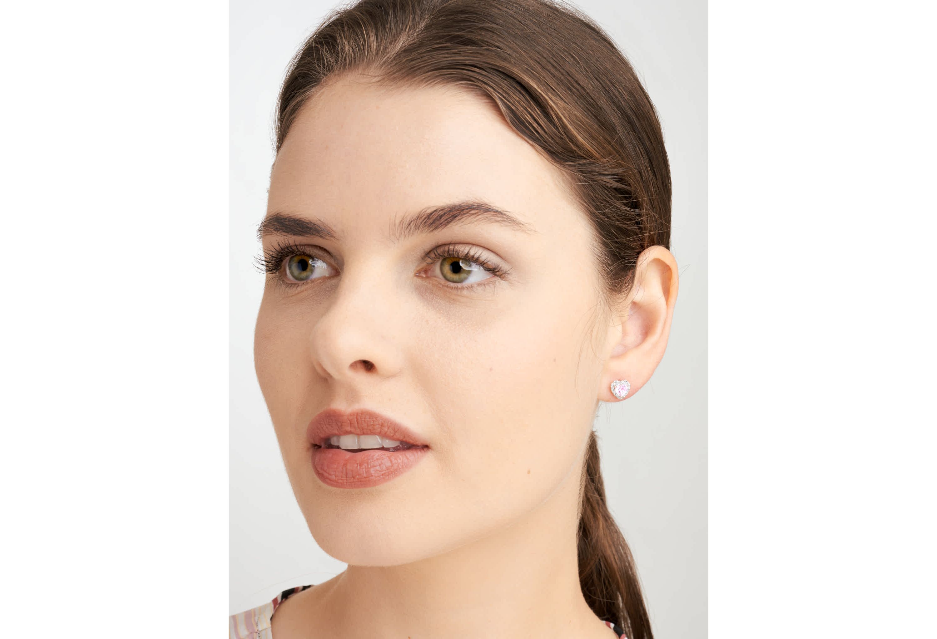 18K Rose Gold Plated Sterling Silver Womens Created Pink Sapphire and Lab Grown Diamond Halo Heart Earrings