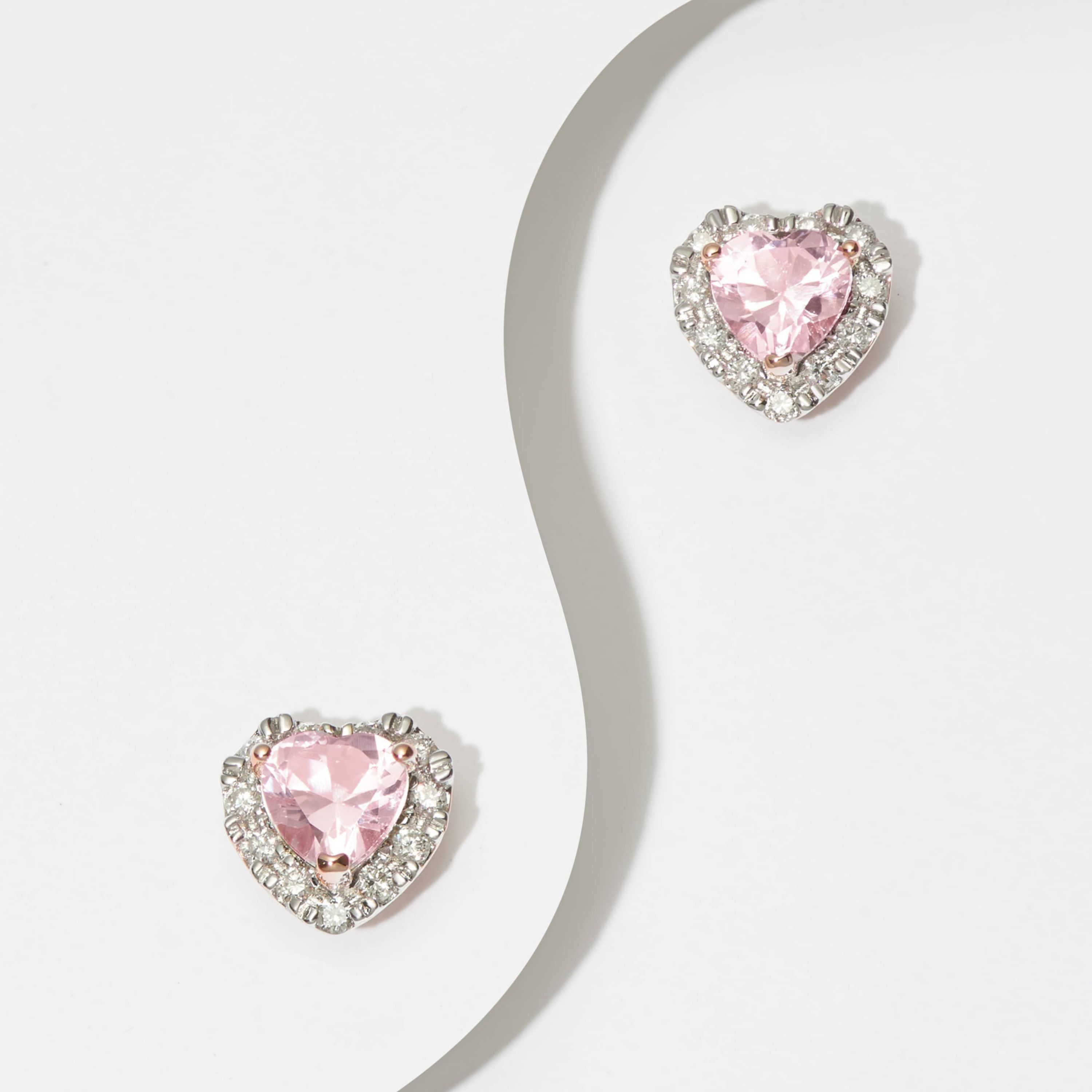 18K Rose Gold Plated Sterling Silver Womens Created Pink Sapphire and Lab Grown Diamond Halo Heart Earrings