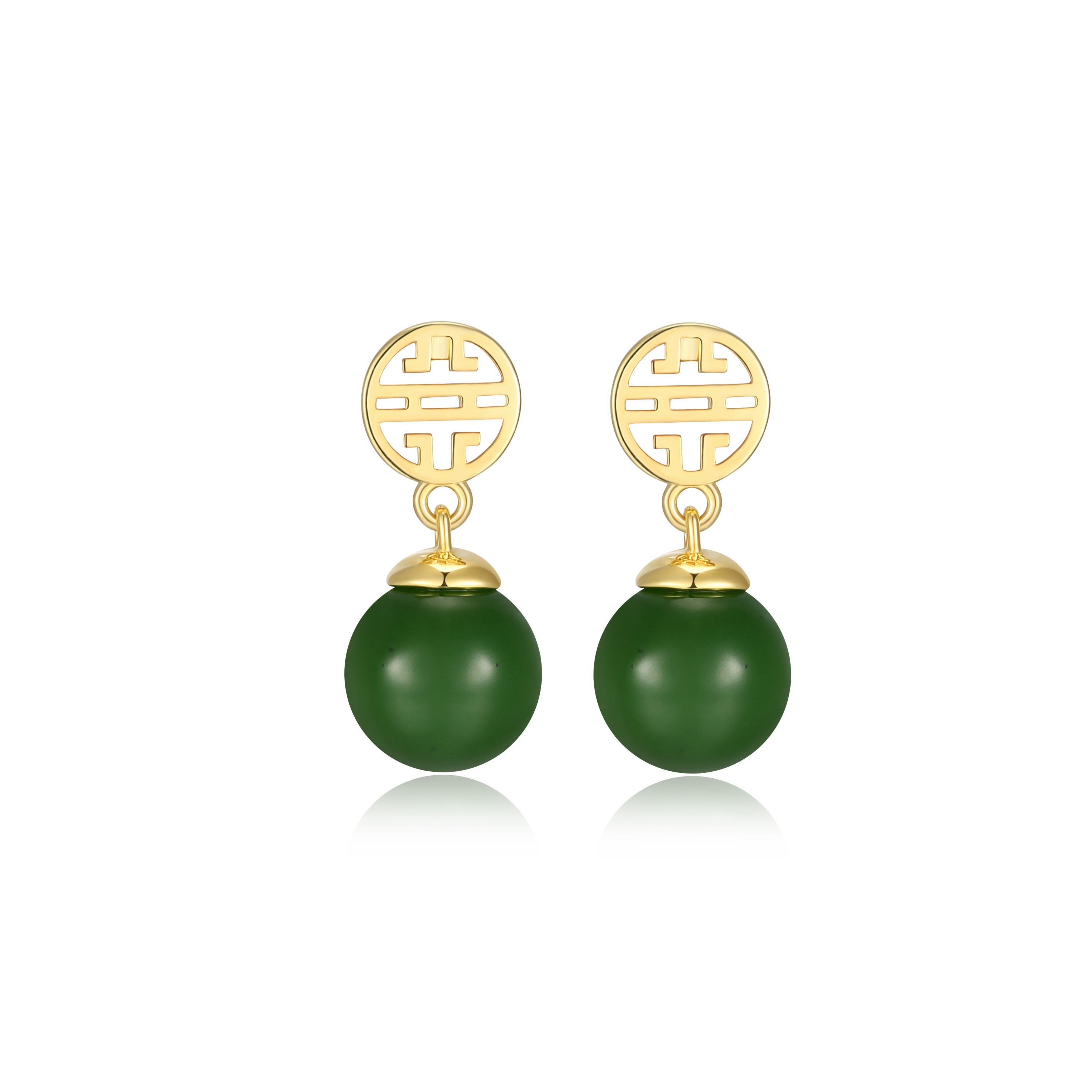 Genuine Nephrite Jade Bead Drop Earrings In Sterling Silver