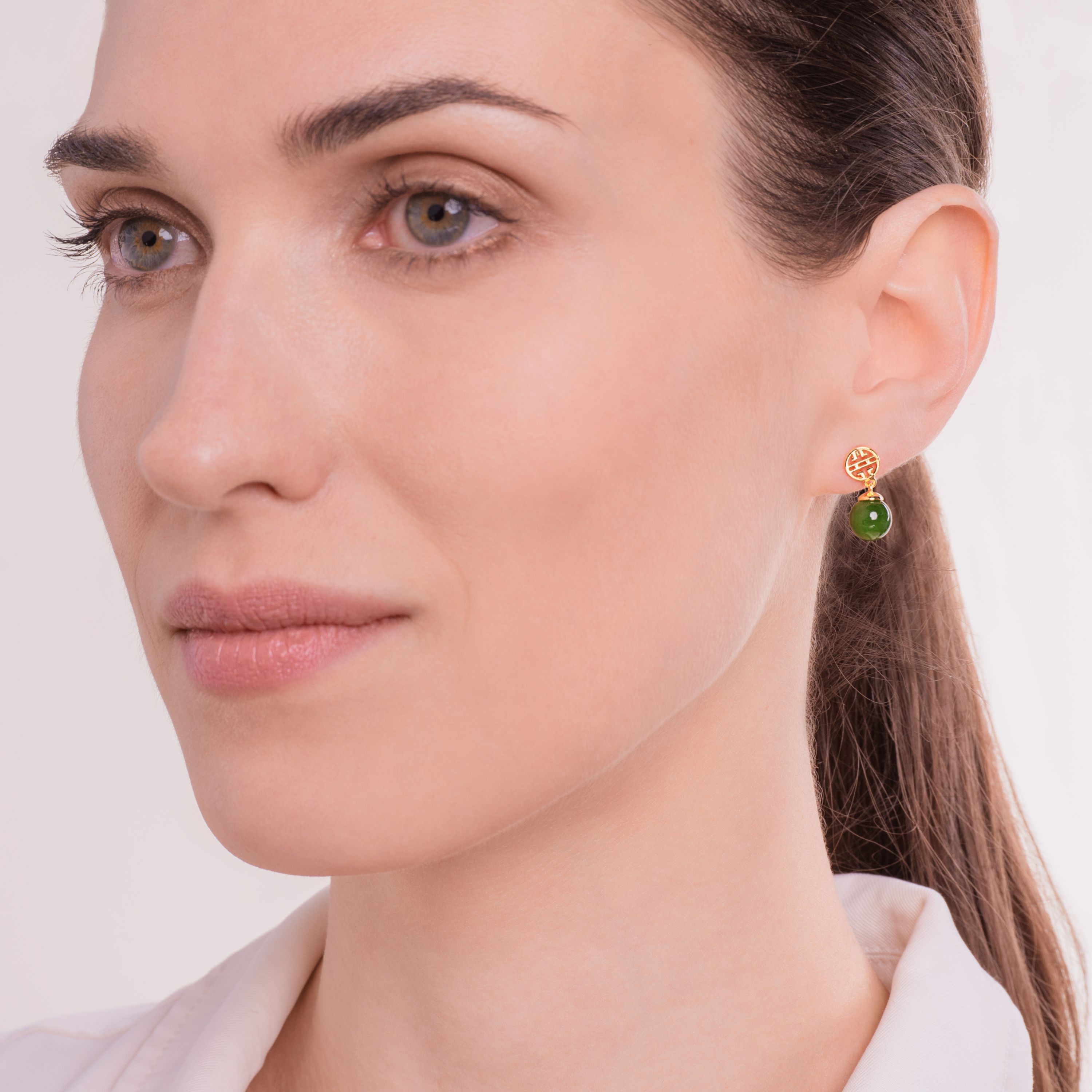 Genuine Nephrite Jade Bead Drop Earrings In Sterling Silver