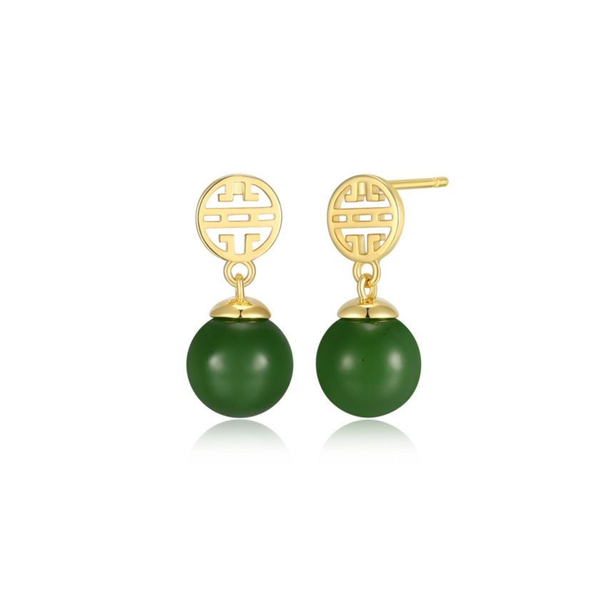 Genuine Nephrite Jade Bead Drop Earrings In Sterling Silver