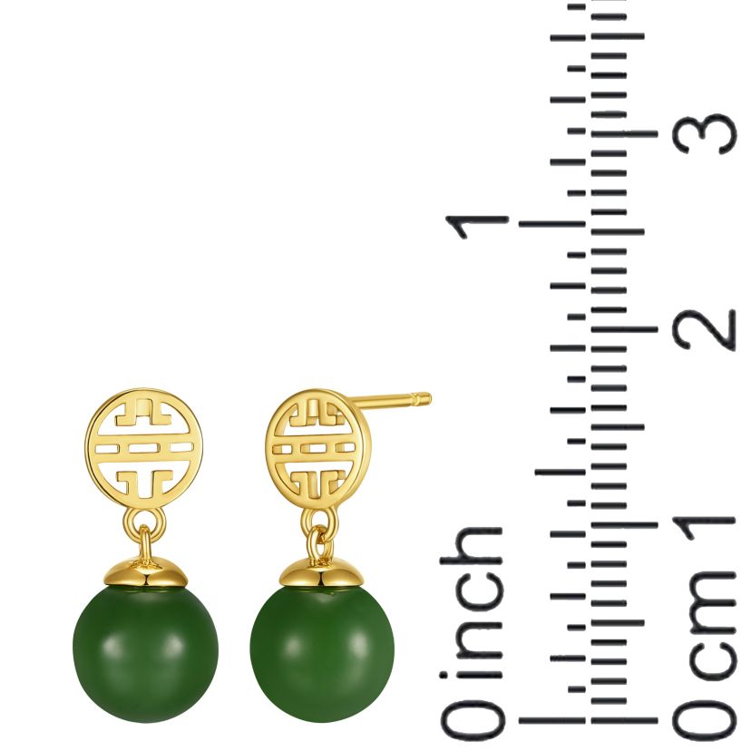 Genuine Nephrite Jade Bead Drop Earrings In Sterling Silver