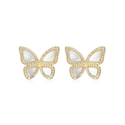 Aurealis Genuine Mother of Pearl Butterfly 18k Gold Plated Sterling Silver Stud Earrings