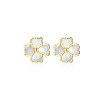 Aurealis Genuine Mother of Pearl Clover 18k Gold Plated Sterling Silver Stud Earrings