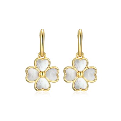 Aurealis Genuine Mother of Pearl Clover 18k Gold Plated Sterling Silver Hoop Earrings