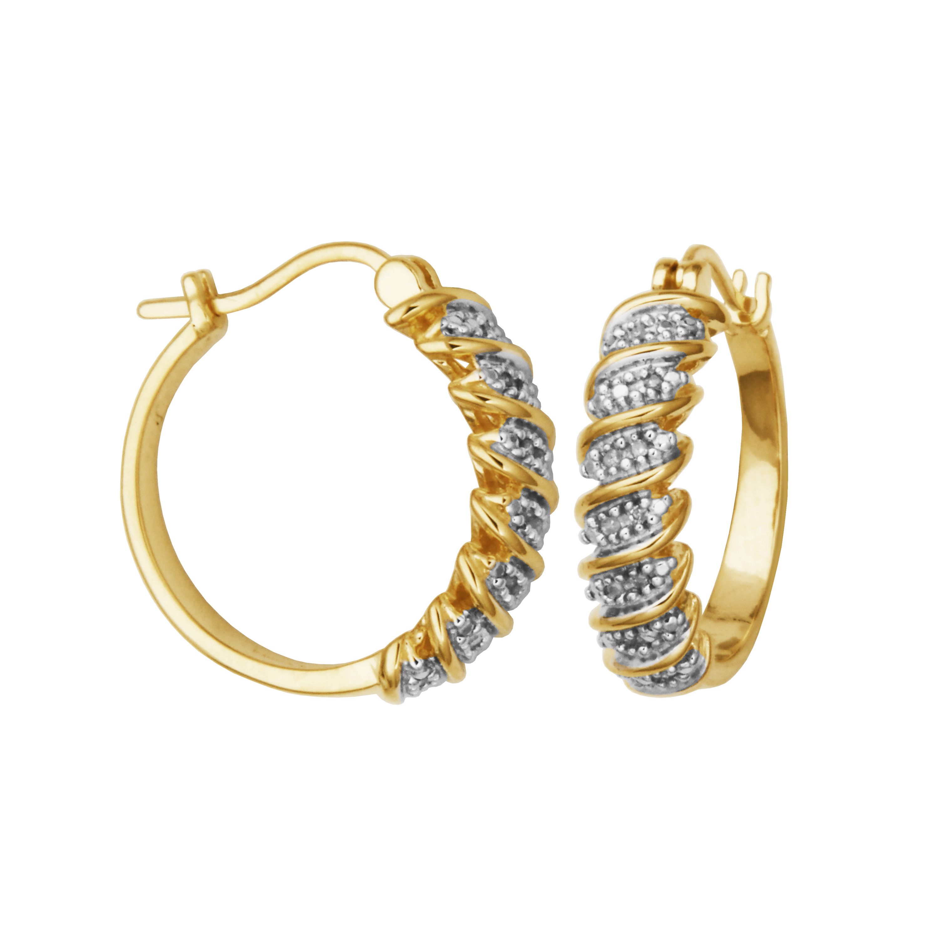 1/10 cttw Diamond Twist Hoop Earrings in 18k Yellow Gold Plated Sterling Silver