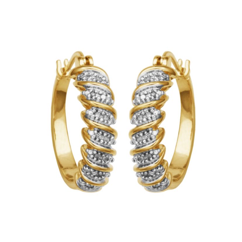 1/10 cttw Diamond Twist Hoop Earrings in 18k Yellow Gold Plated Sterling Silver
