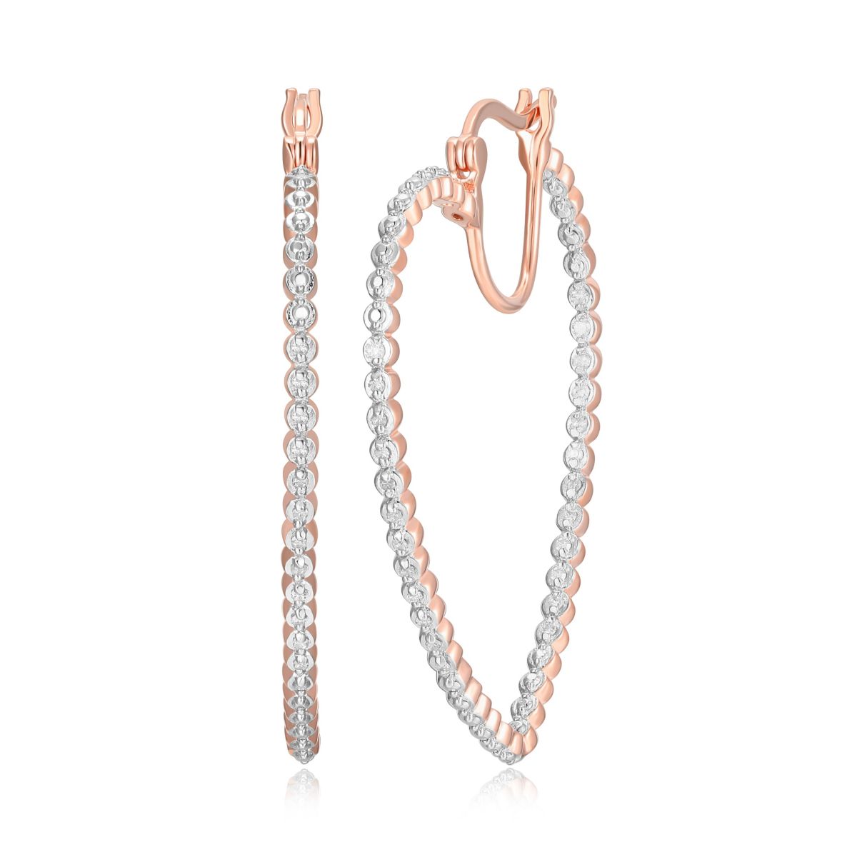 1/4 cttw Diamond Heart Hoop Earrings in 14k Rose Gold Plated Sterling Silver