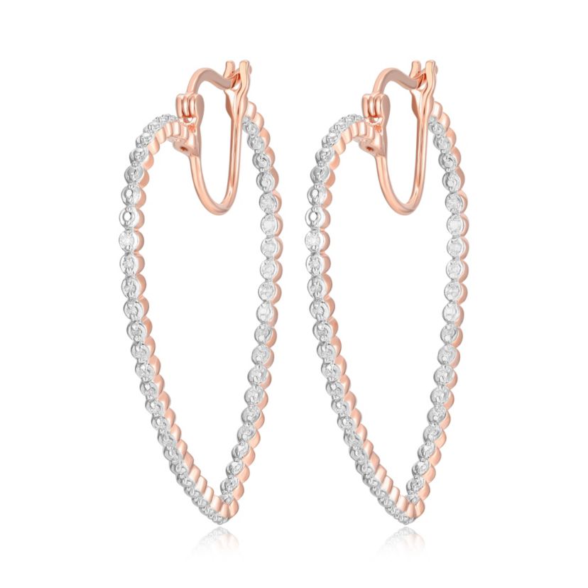 1/4 cttw Diamond Heart Hoop Earrings in 14k Rose Gold Plated Sterling Silver