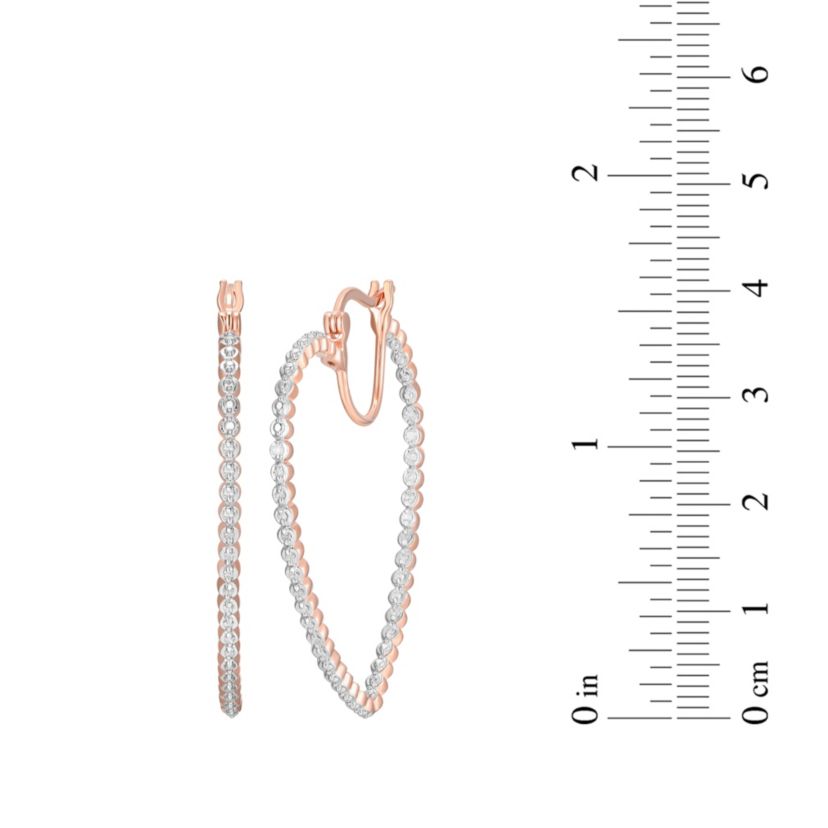 1/4 cttw Diamond Heart Hoop Earrings in 14k Rose Gold Plated Sterling Silver