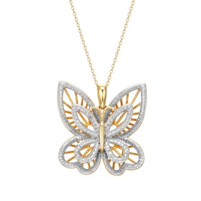 Aurealis Diamond Accent Butterfly Pendant in 18k Yellow Gold Plated Sterling Silver with 18" Chain