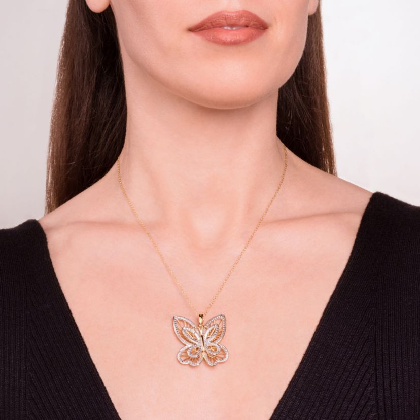 Diamond Accent Butterfly Pendant in 18k Yellow Gold Plated Sterling Silver with 18" Chain