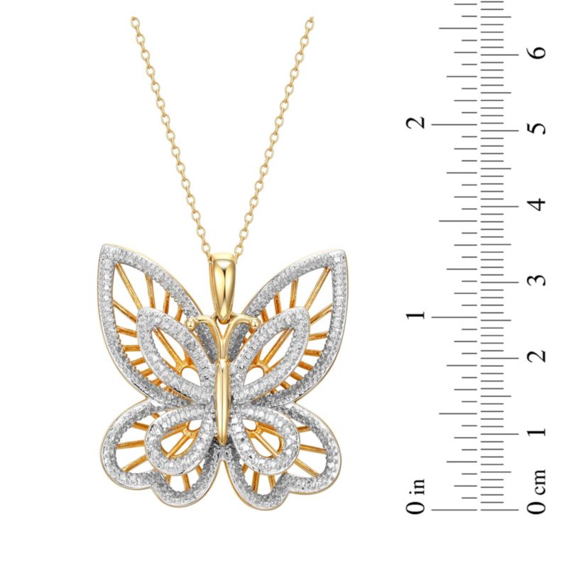 Diamond Accent Butterfly Pendant in 18k Yellow Gold Plated Sterling Silver with 18" Chain