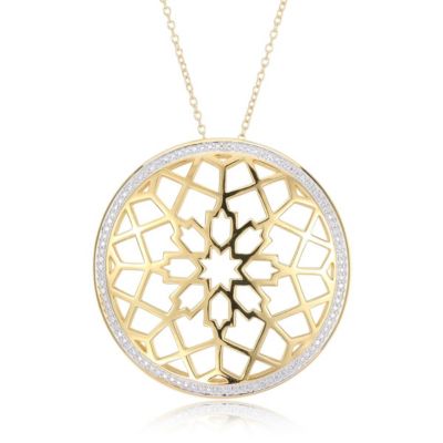 PAJ Diamond Accent Geometric Medallion Necklace in 18k Yellow Gold Plated Sterling Silver with 18" Chain