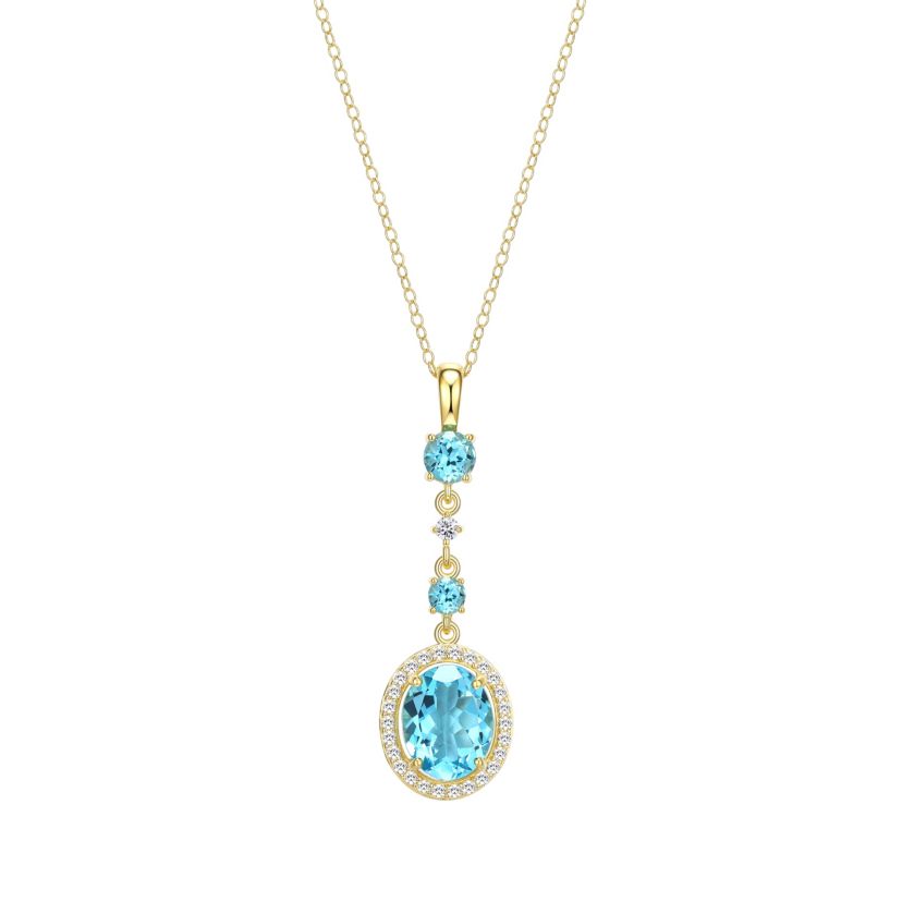 Genuine Blue Topaz and Created White Sapphire Pendant in 18K Gold-plated Sterling Silver