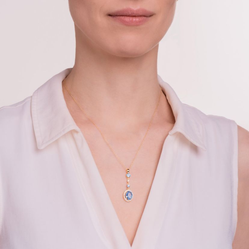 Genuine Blue Topaz and Created White Sapphire Pendant in 18K Gold-plated Sterling Silver