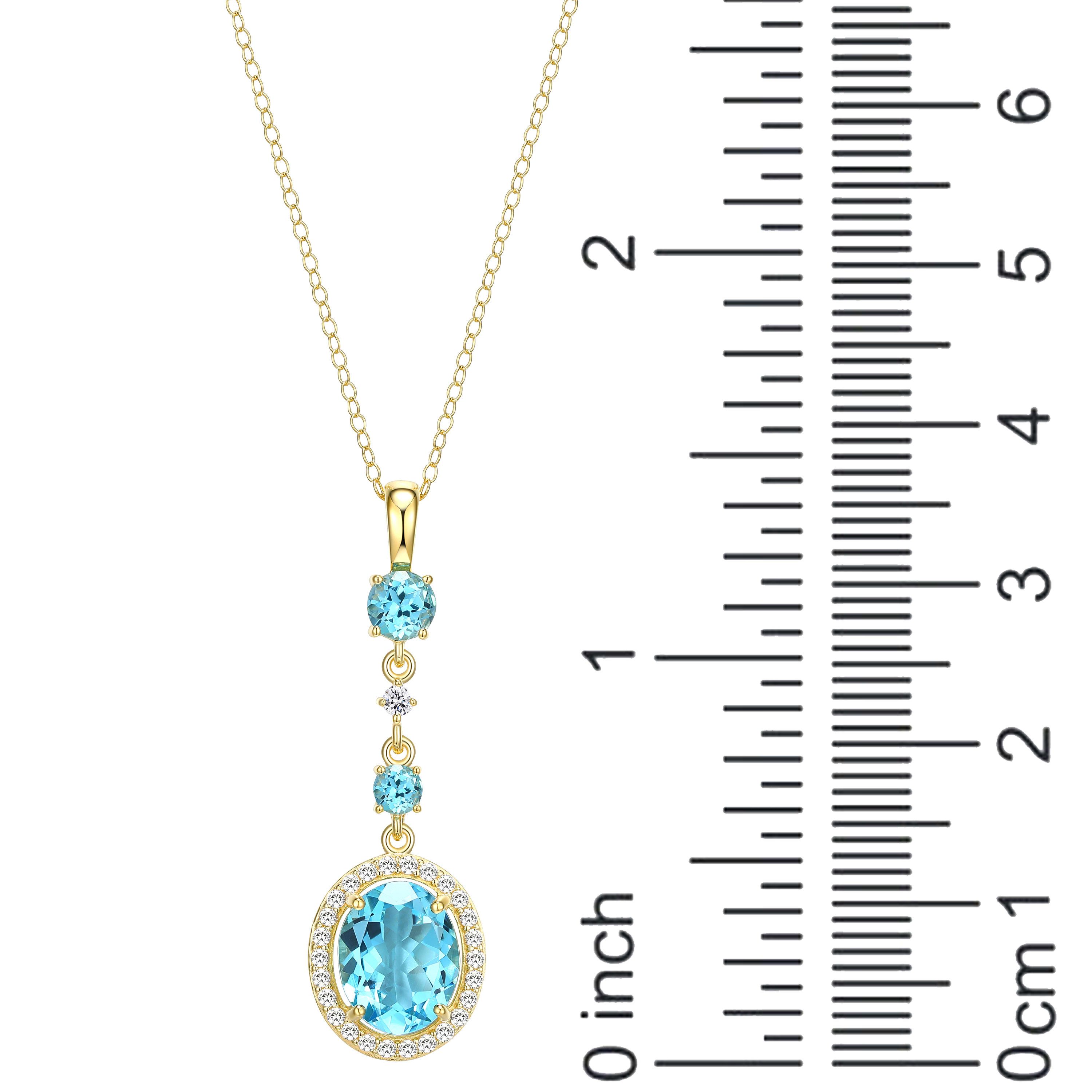 Genuine Blue Topaz and Created White Sapphire Pendant in 18K Gold-plated Sterling Silver