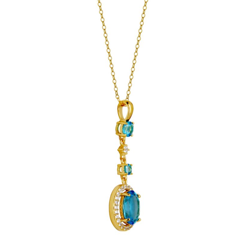 Genuine Blue Topaz and Created White Sapphire Pendant in 18K Gold-plated Sterling Silver