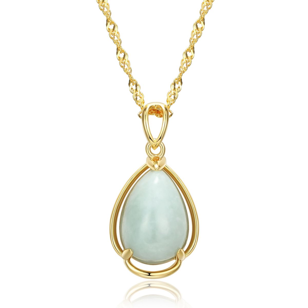 18K Gold Plated Sterling Silver Genuine Jade Pendant Necklace