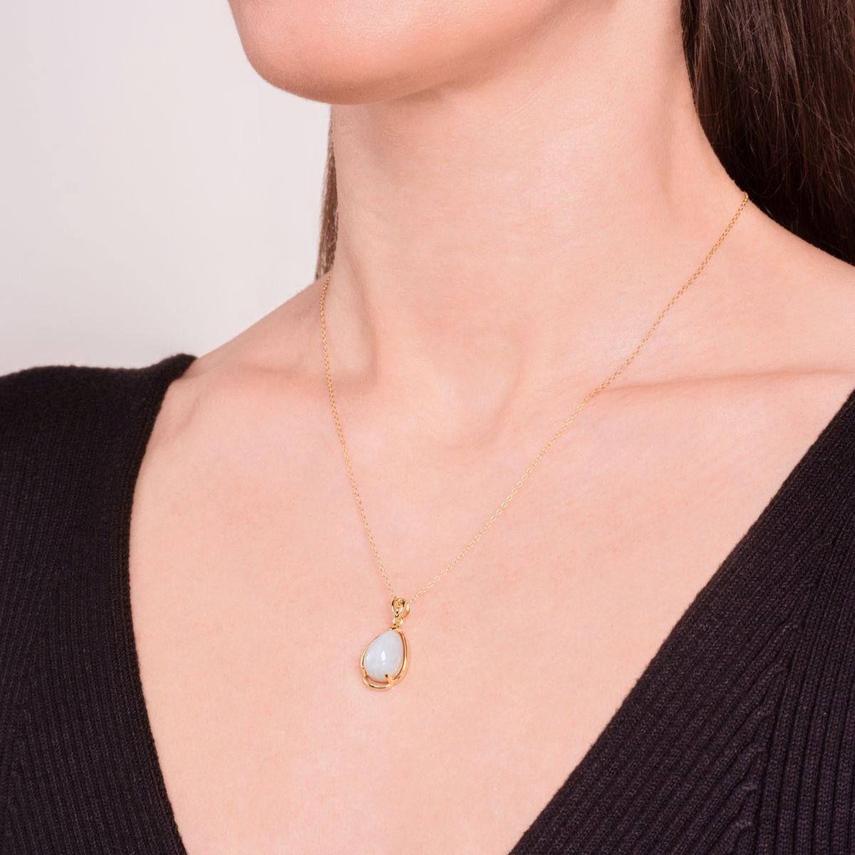 18K Gold Plated Sterling Silver Genuine Jade Pendant Necklace