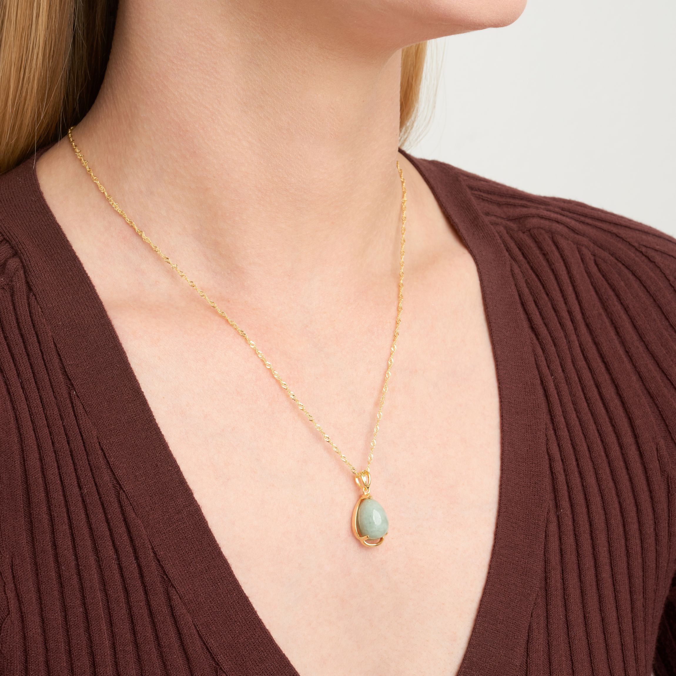 18K Gold Plated Sterling Silver Genuine Jade Pendant Necklace
